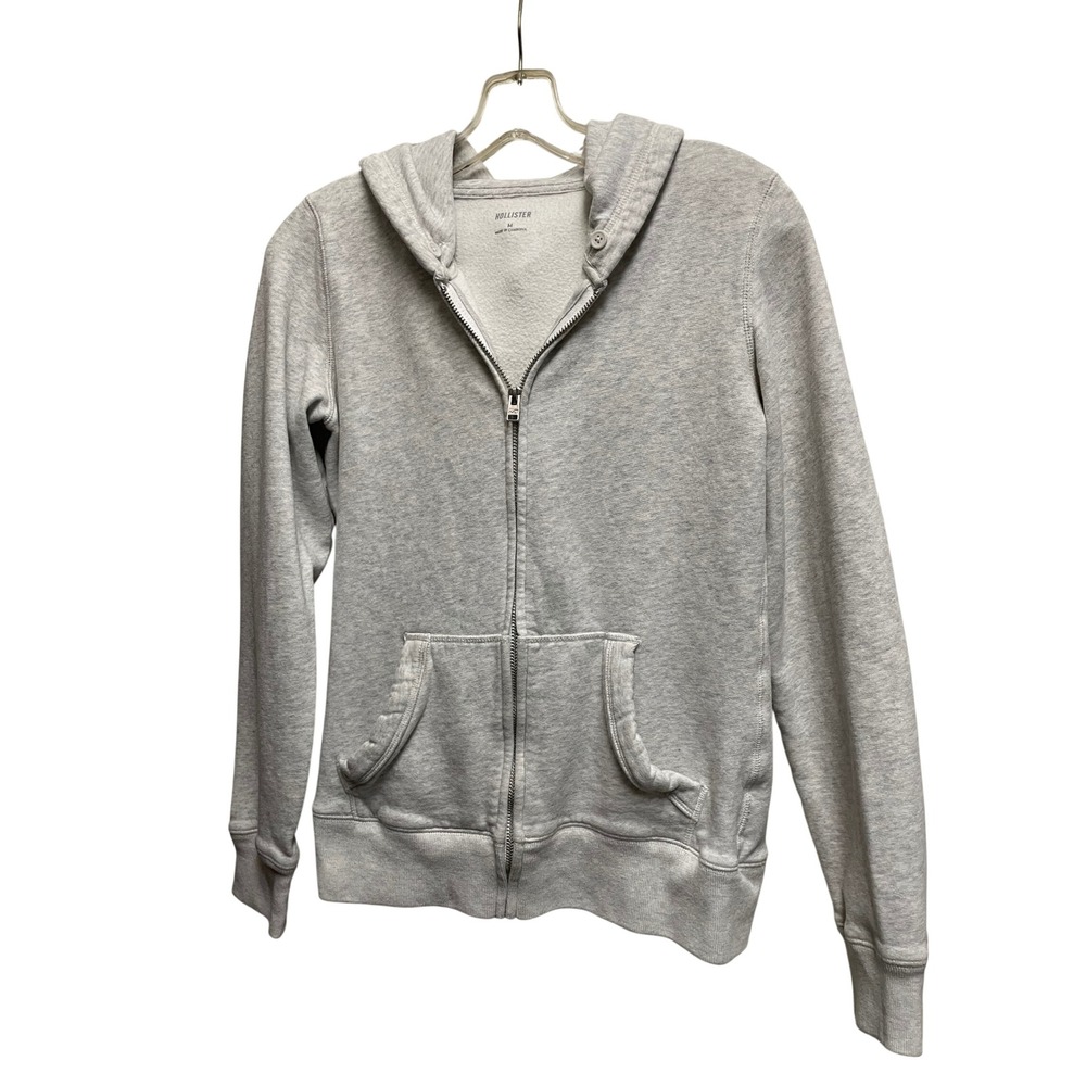 Hollister California Mens M Gray Full Zip Fleece Hoodie Sweatshirt Heather Gray
